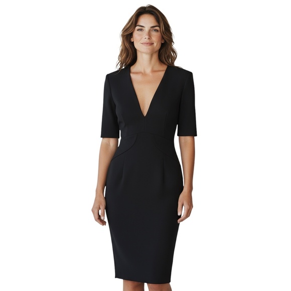 ALEXANDER MCQUEEN BLACK 2014 STRUCTURED SHORT SLEEVED MIDI COCKTAIL DRESS - Picture 6 of 6